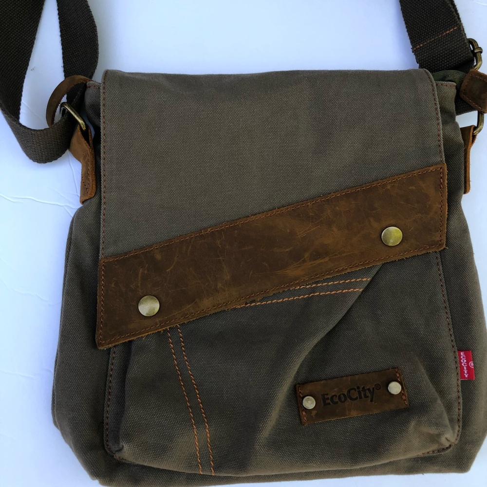 Ecocity crossbody messenger bag canvas & leather